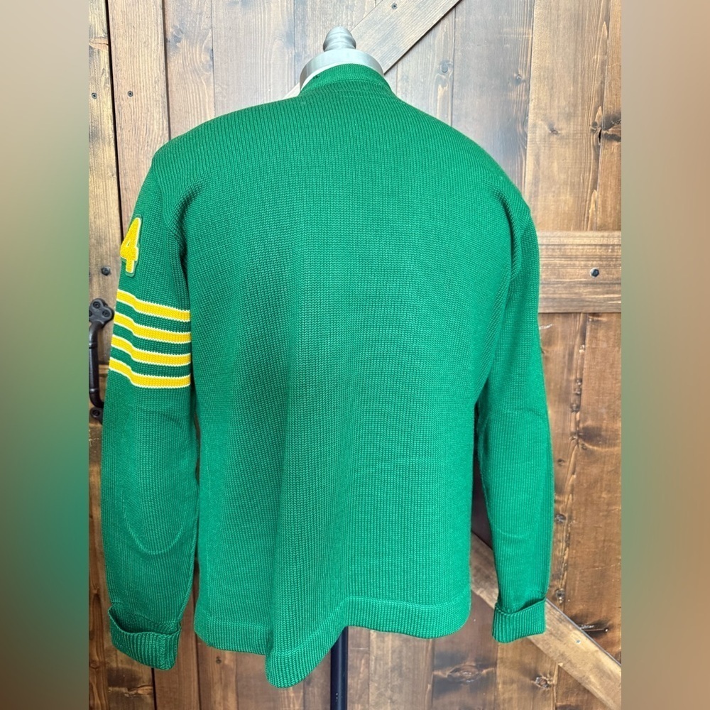 VINTAGE 50/60s Octonek Green & Yellow Letterman’s Jacket 100% Wool Golf Men’s L - Picture 3 of 14